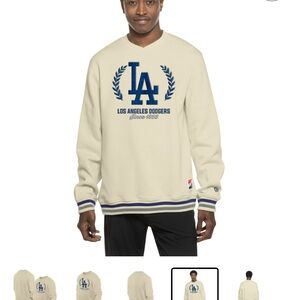 New Era Beige Sweatshirt with Navy LA Dodgers Logo